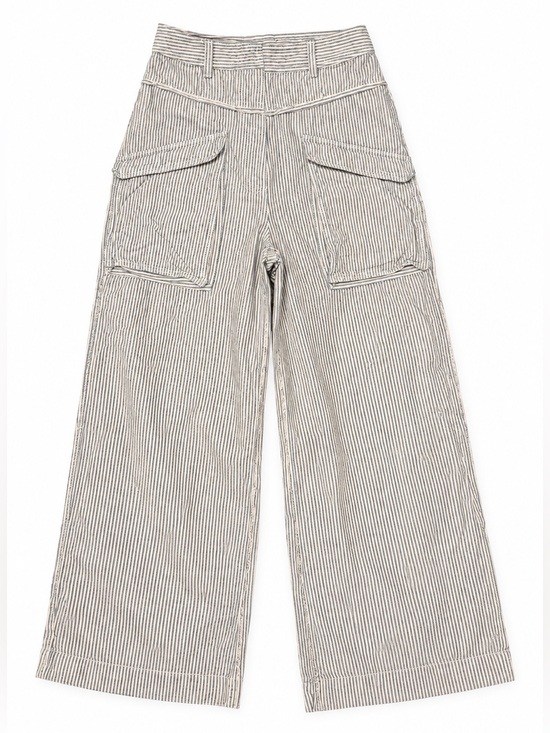 Free People Pants - Free People Blue Striped Cotton Wide Leg Pants Button Fly Size 4
